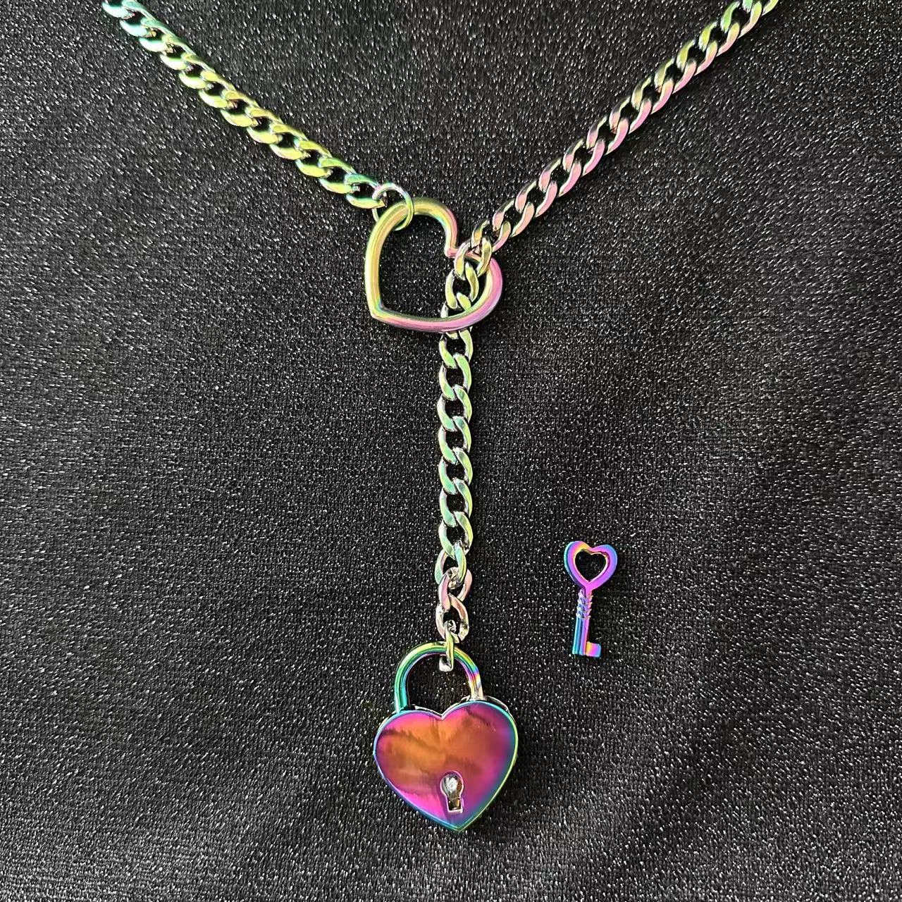 Heart Lock slip chain necklace heart O-ring, Punk Rock Cuba long necklace