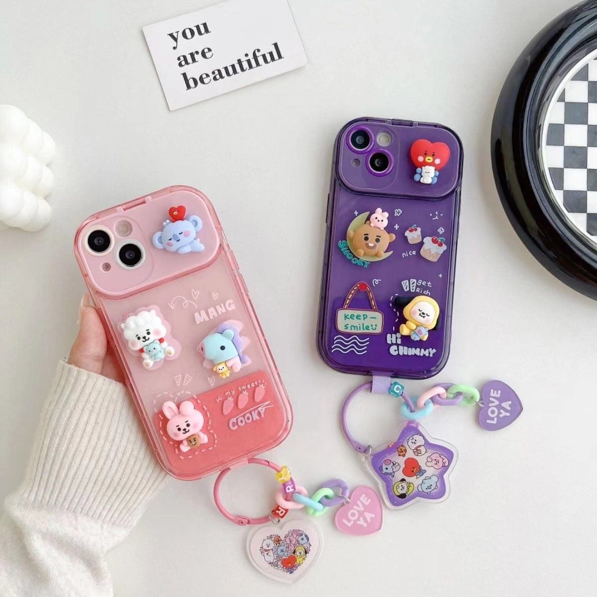 bt21 cartoon mirror phonecase(iPhone 15 series updated)buy one case get one bag - kikigoods