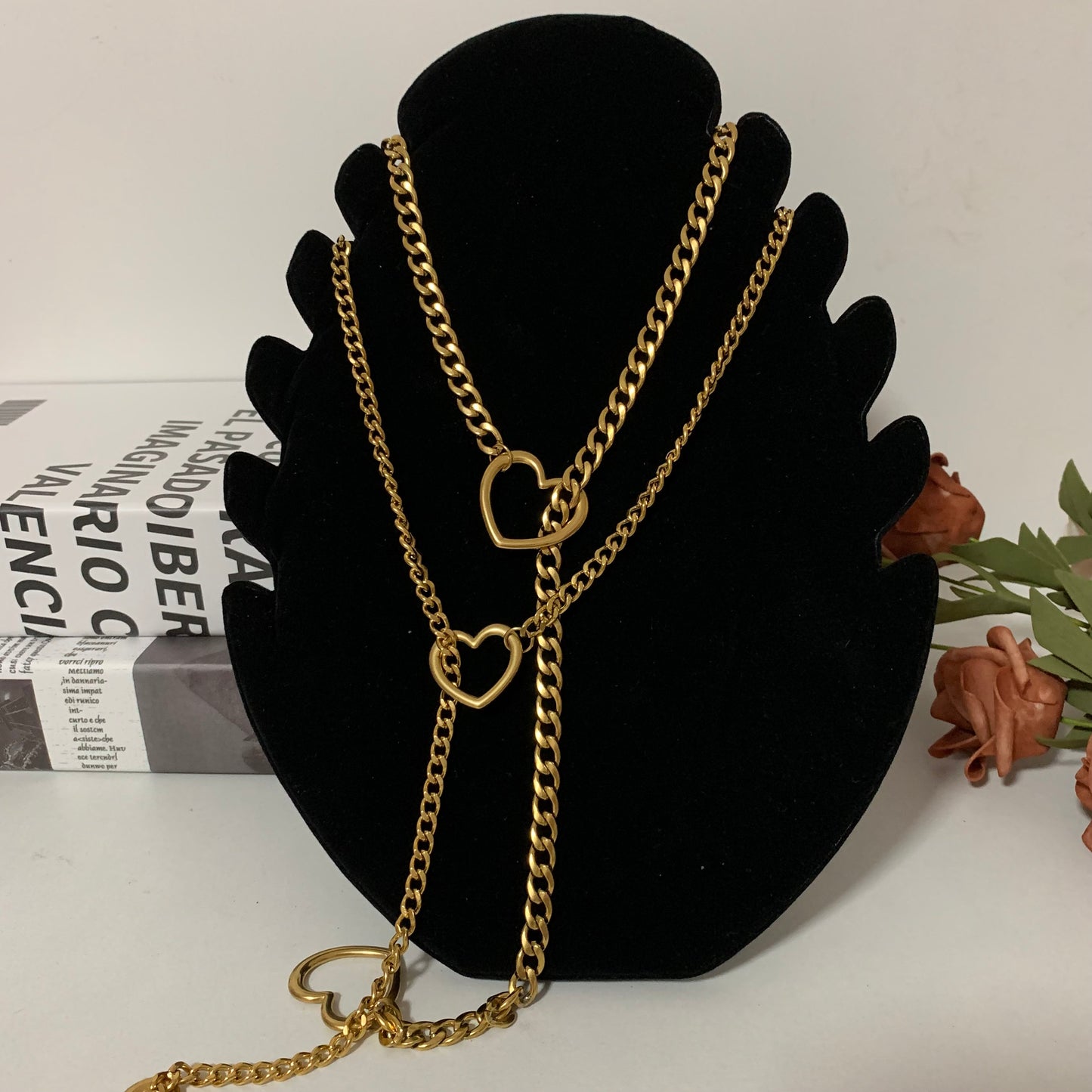 Heart Necklace Heart Slip Chain with Heart O-Ring,Punk Style Necklace, Adjustable Chian Women &Men