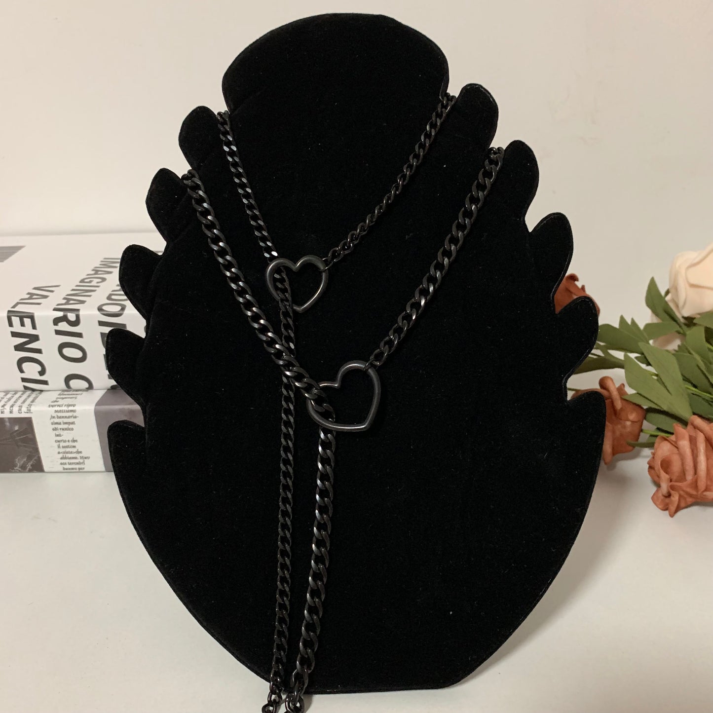 Heart Necklace Heart Slip Chain with Heart O-Ring,Punk Style Necklace, Adjustable Chian Women &Men