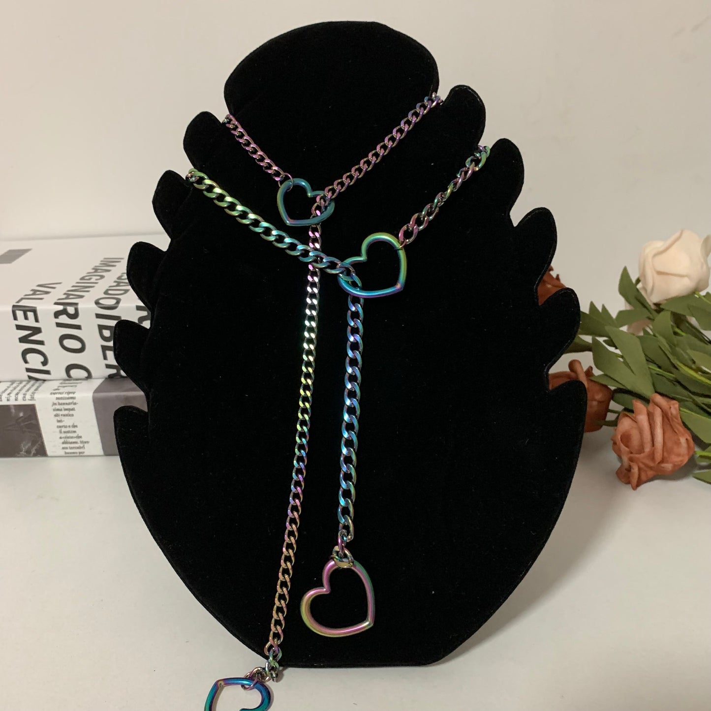 Heart Necklace Heart Slip Chain with Heart O-Ring,Punk Style Necklace, Adjustable Chian Women &Men