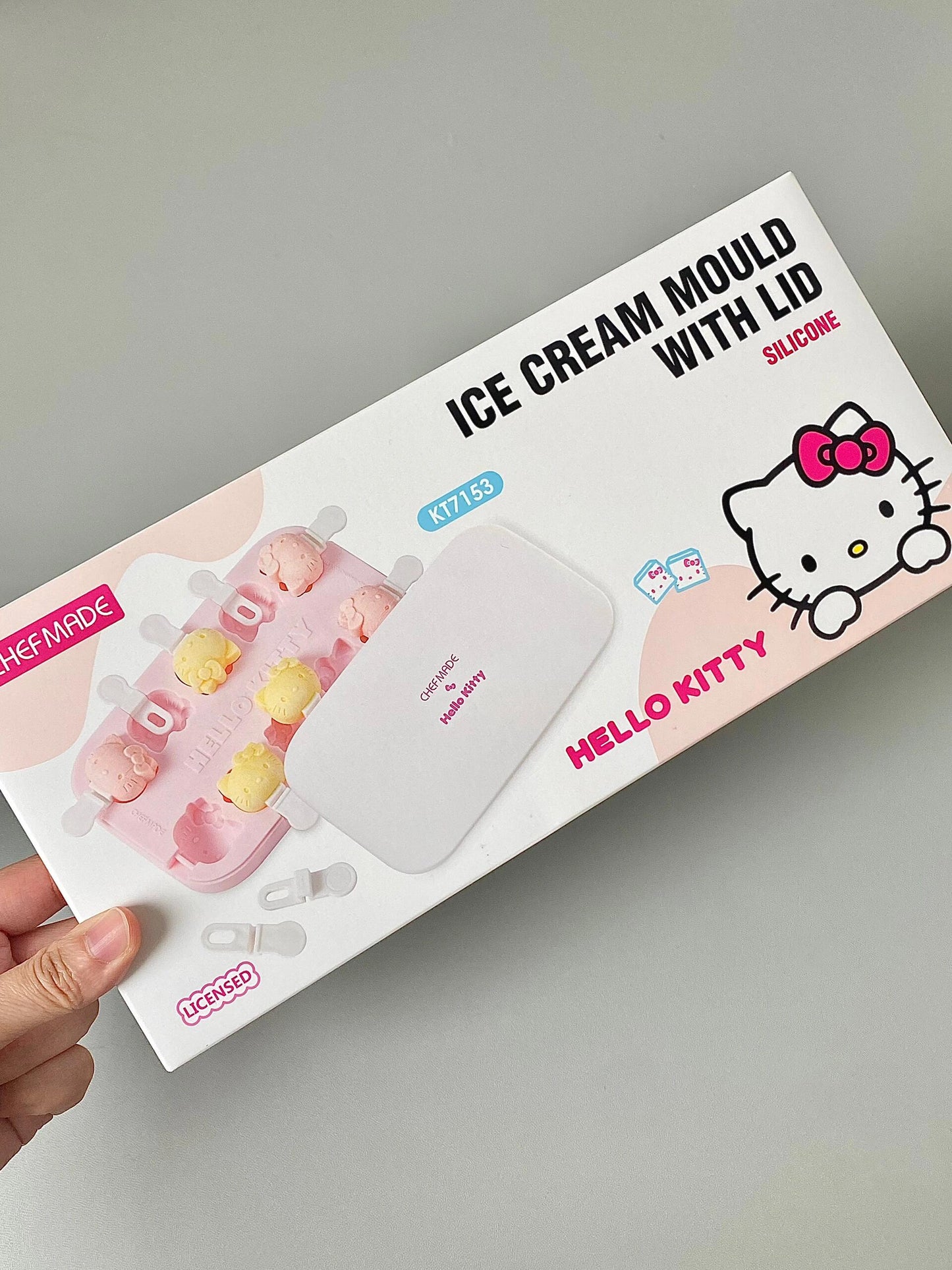 Hellokitty Shape Popsicles Molds 3Pcs Cute Ice Cream Mold Maker Easy-Release Homemade Ice Pop Tray Silicone with Lid & Stick