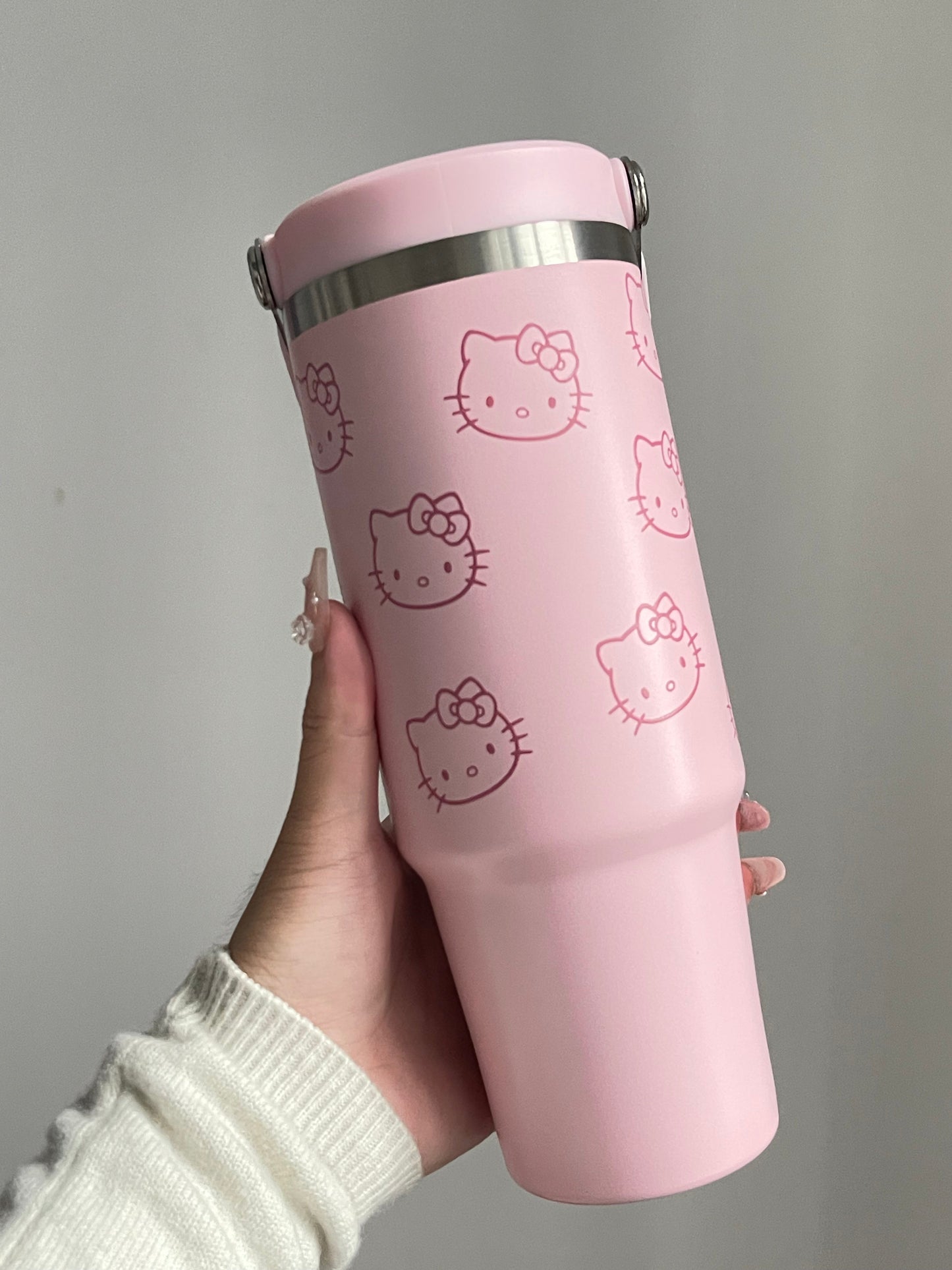 SipSweetie|Hellokitty Rose Quartz Stainless Steel Tumbler with Straw - Vacuum Insulated Water Bottle for Home Office or Car Reusable Cup Leak Resistant Flip #0010