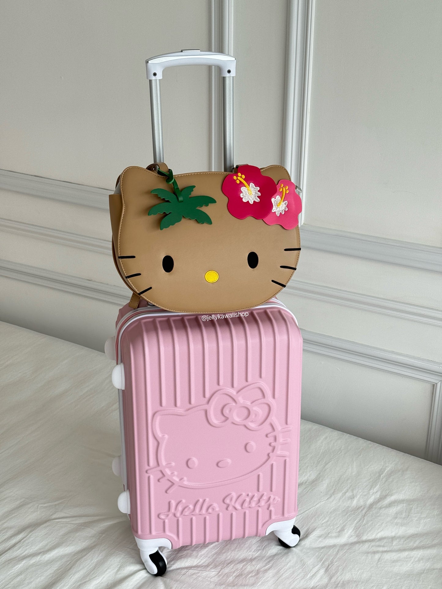Tan Hawaii Hellokitty PU leather High Capacity Retro Classic Cartoon Tote Bag Adjustable Strap Backpack