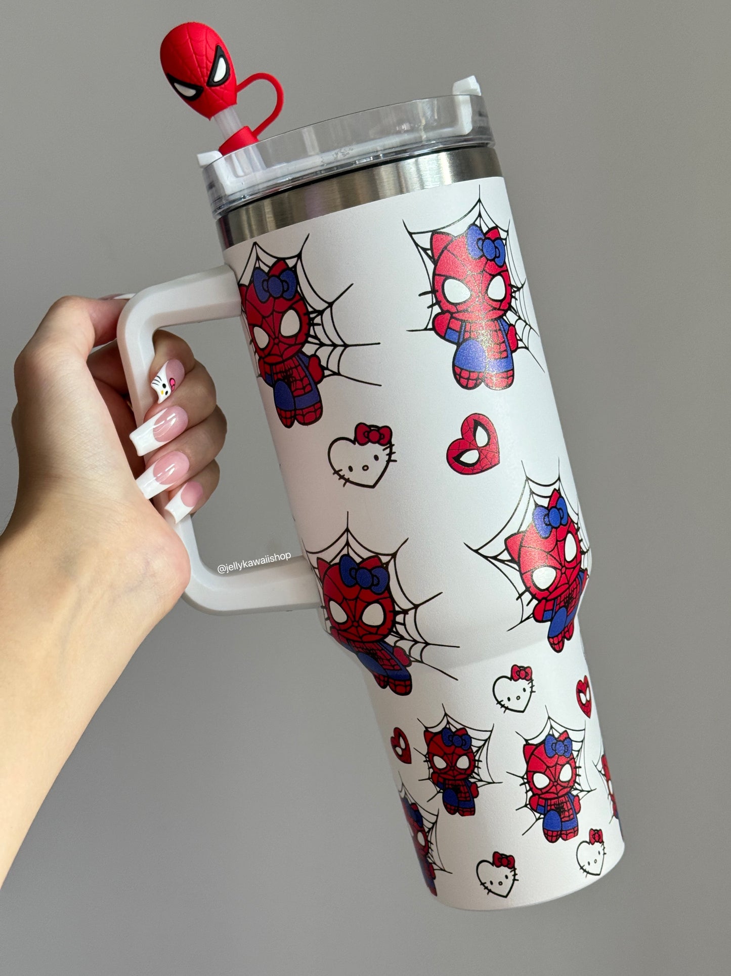 SipSweetie|HelloKitty x Spiderman In-Car Insulated Cup 1200 ml Tumbler with Handle Stainless Steel Insulated Cup with Lid #0001