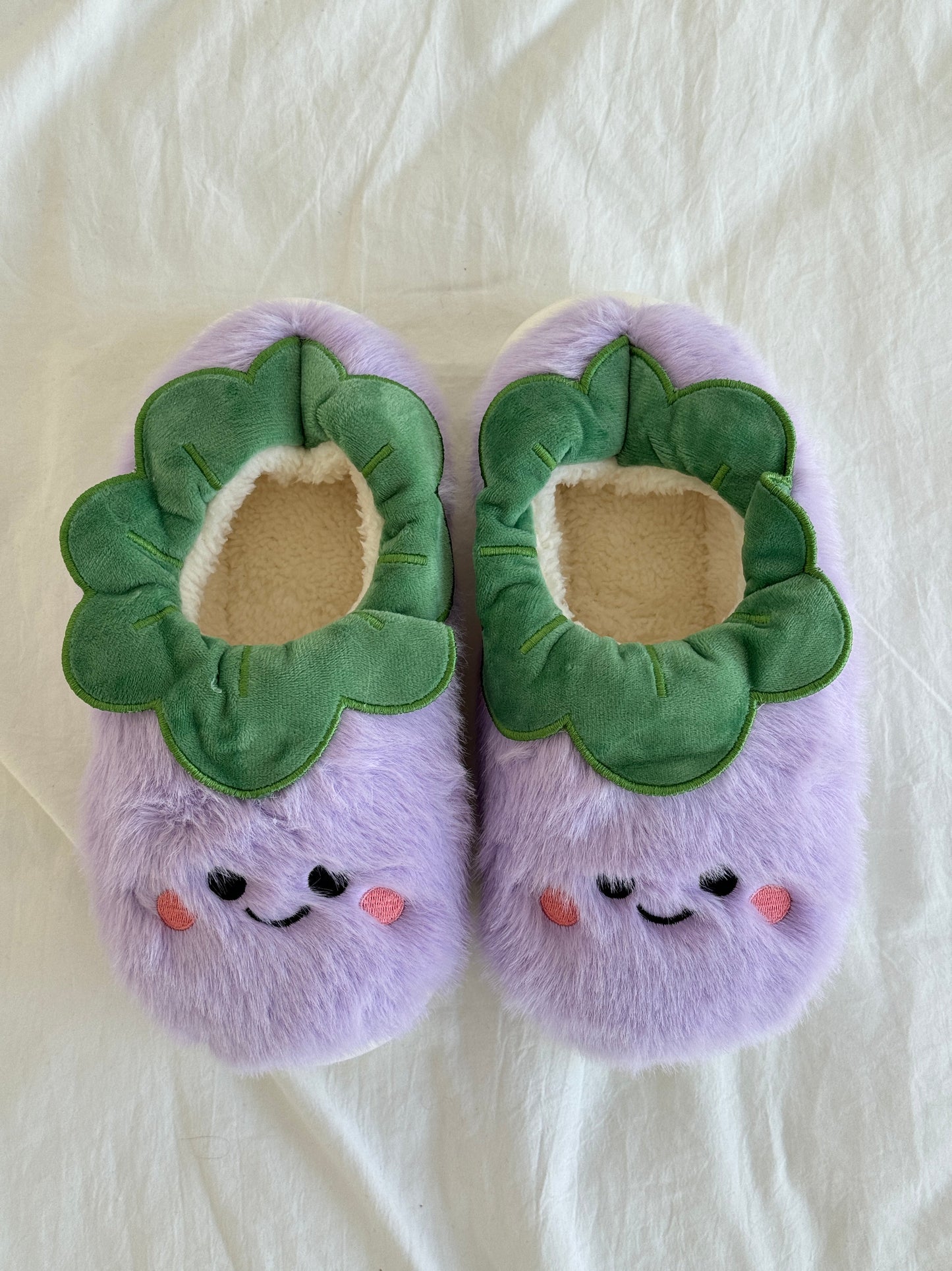 Croissant/ Peanuts/ Fried egg/ Purple Eggplant/ Teapot Slippers Soft Comfy Memory Foam Non-slip Indoor House Shoes