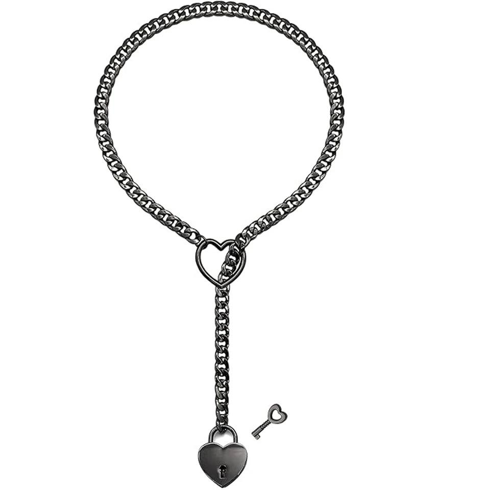 Heart Lock slip chain necklace heart O-ring, Punk Rock Cuba long necklace