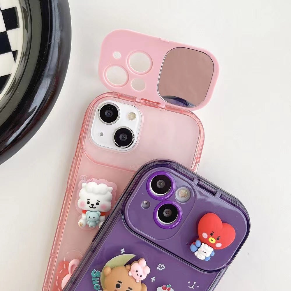 bt21 cartoon mirror phonecase(iPhone 15 series updated)buy one case get one bag - kikigoods