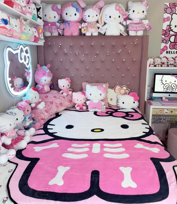 Hellokitty Shape Halloween Skeleton Blanket Flannel Throw Blanket Cute Blanket Lightweight Super Soft Cozy for Bed Kids Adult Gift