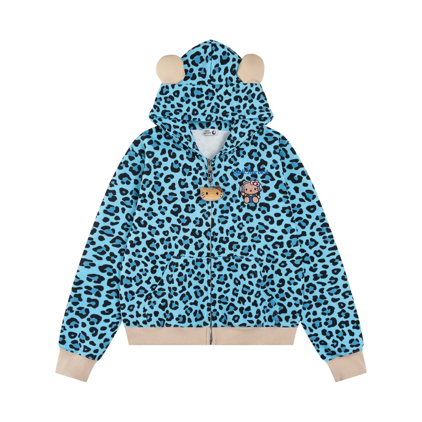 Hellokitty Leopard Print Hoodies Fall Jacket Sweatshirts Casual Drawstring Zip Up Y2K Hoodie with Pocket
