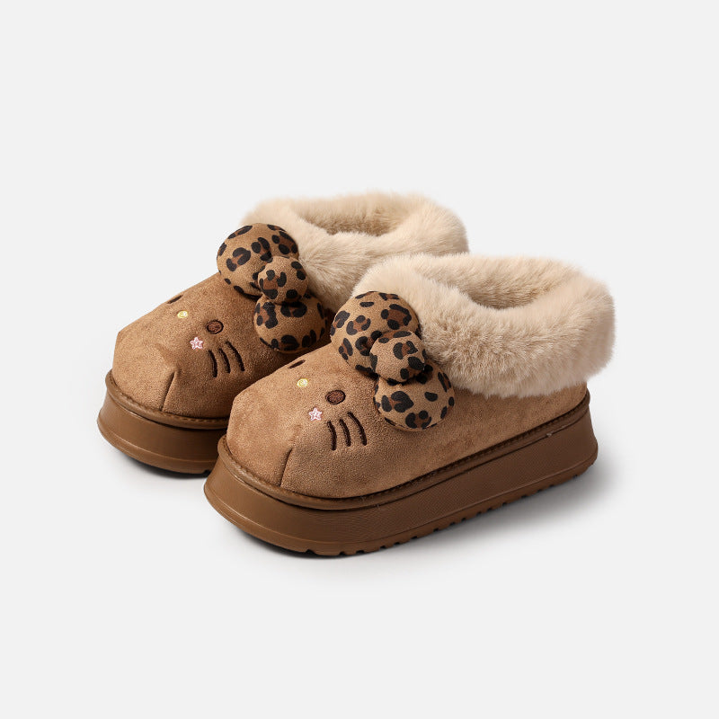 Hellokitty Fuzzy Brown Slippers Fluffy Fall Winter House Shoes Indoor and Outdoor