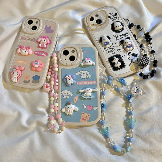 Sanrio 3d charms iphone case with phone holder and phone chain - kikigoods