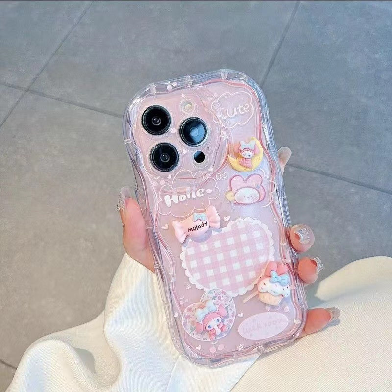 pink mymelody checkered heart iPhone case with pink phone chain（xr x xs max xs 12mini 13mini，6/7/8 /11//12/13/14...) - kikigoods