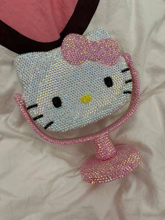 KT Bling Bling Tabletop Swivel Vanity Mirror Sparkly Compact Mirror Handmade Crystals