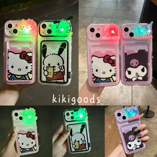 Sanrio hellokitty kuromi pochacco Luminous iphone case with card holder