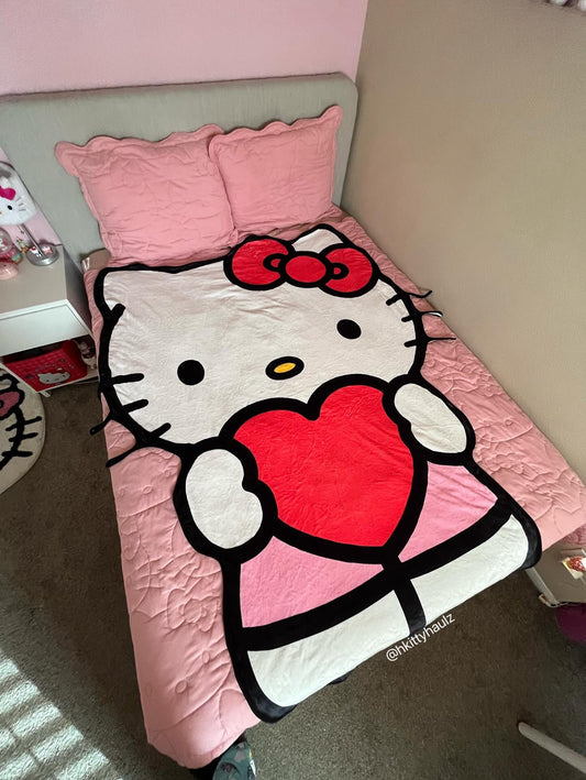 KT Valentine Shape Blanket Flannel Throw Blanket Cute Blanket Lightweight Super Soft Cozy for Bed Kids Adult Valentine Gift