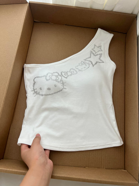 Hellokitty One Shoulder Tank Tops Summer Going Out Tops Asymmetrical Sleeveless Shirts