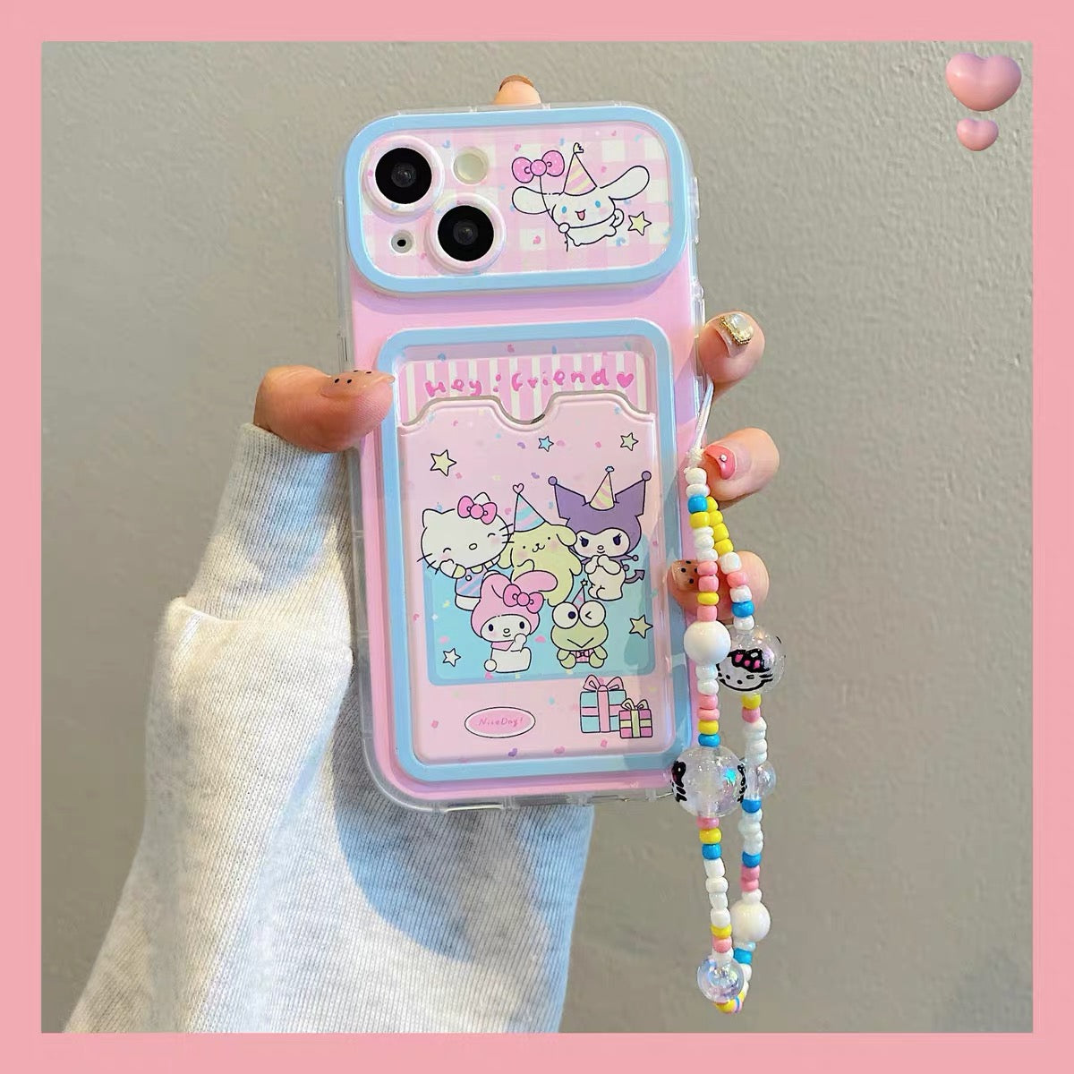 sanrio pink iphone case with cardholder