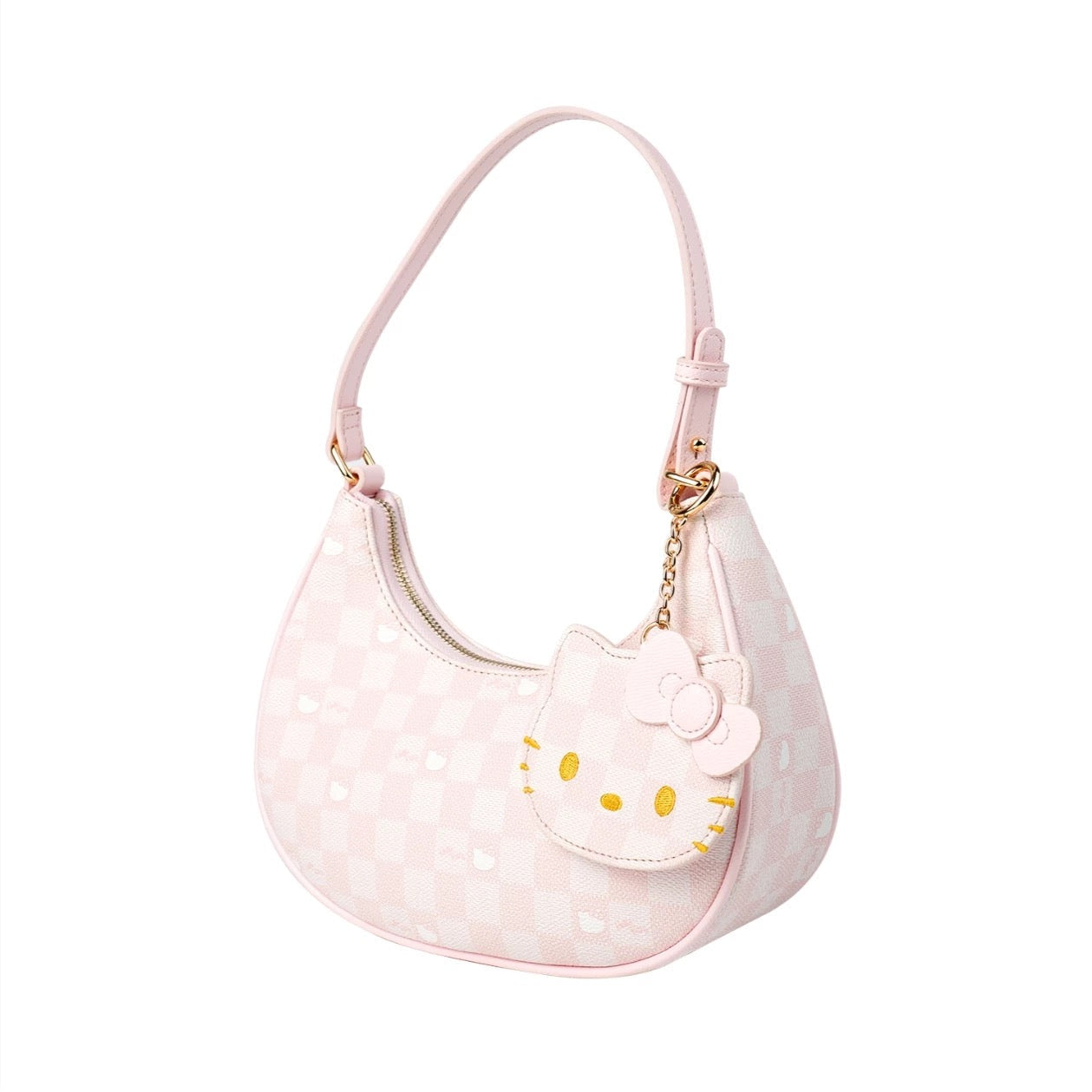 Hellokitty Pink Clutch Tote Handbags With Mirrored Bag Charms Zipper Closure Crossbody Bags Shoulder Purse Handbag for Women
