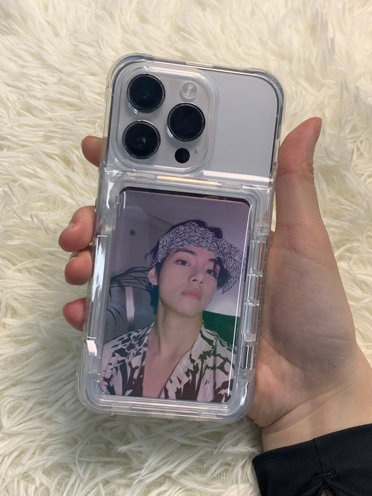 Transparent photocard phonecase clear phonecase with photocard holder with flip open card holder with Flip Large Cards Slot Holder for iphone11 12 13 14 15 series for Samsung S24 S23 Ultra