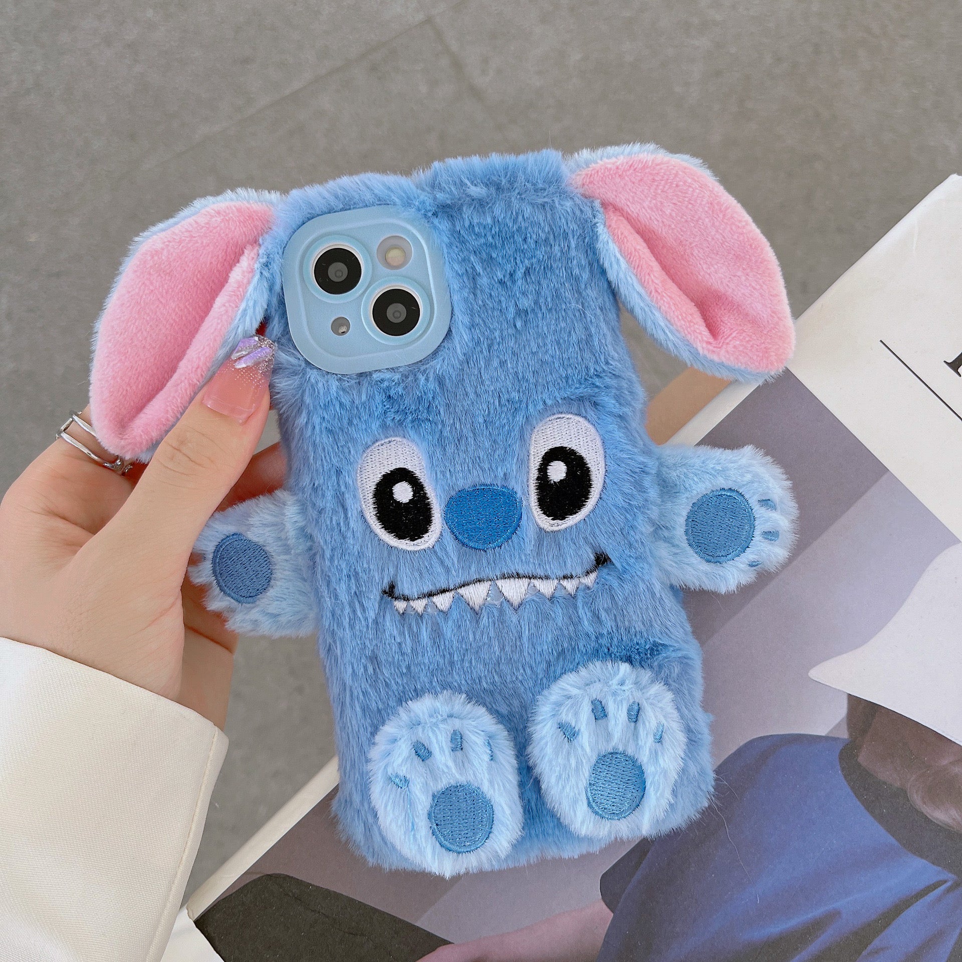 plush Stitch cartoon plush ear iphone case - kikigoods