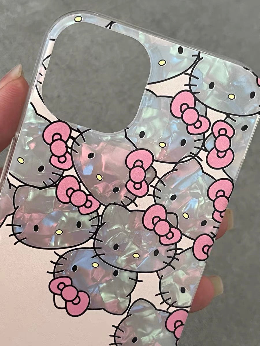 Laser shell pattern Pink Hellokitty head phonecase - kikigoods