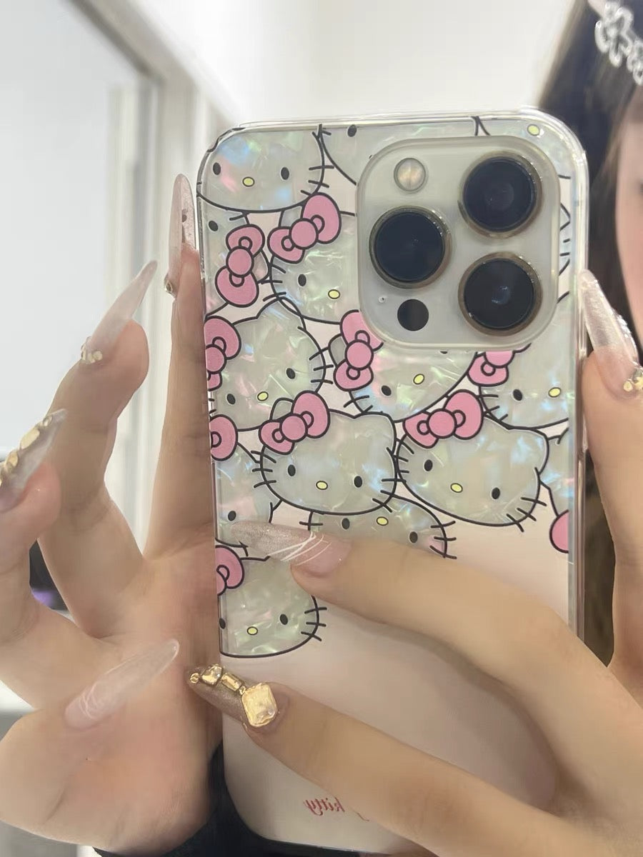 Laser shell pattern Pink Hellokitty head phonecase - kikigoods