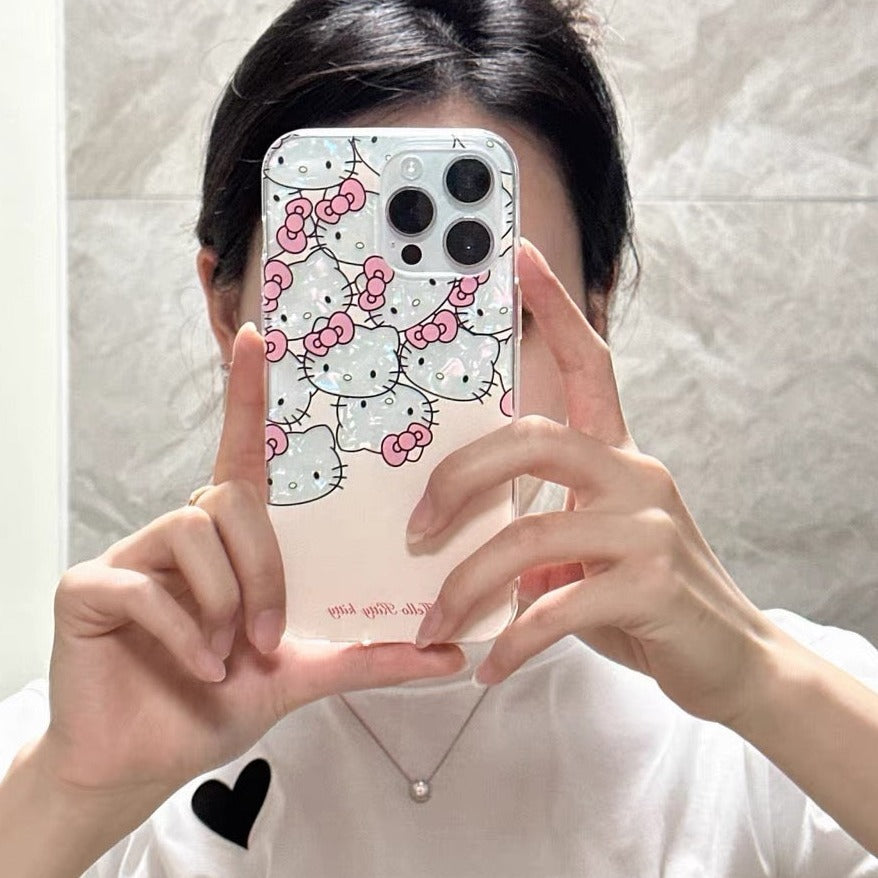 Laser shell pattern Pink Hellokitty head phonecase - kikigoods