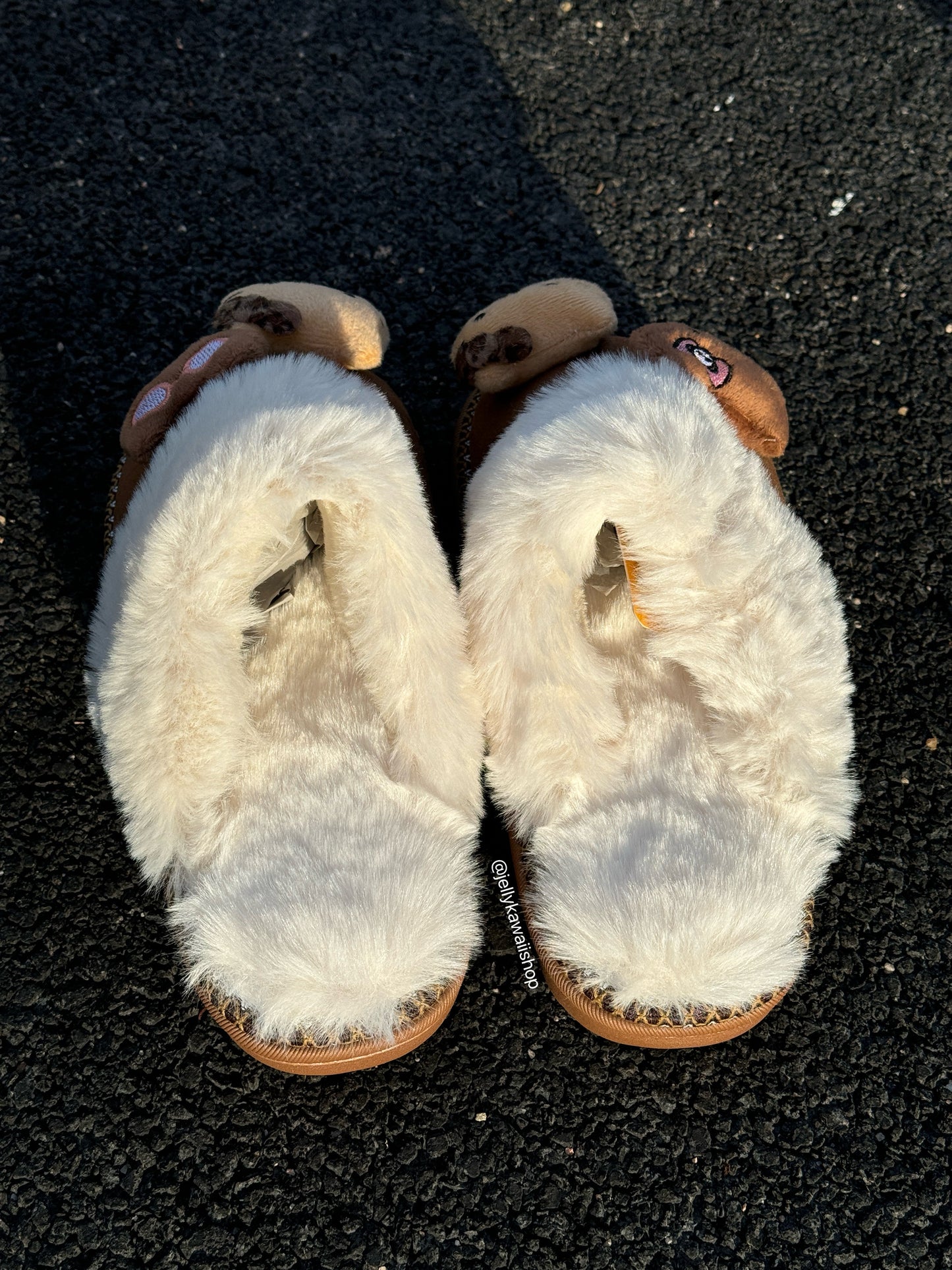 Hellokitty Fuzzy Brown Slippers Fluffy Winter House Shoes Indoor and Outdoor