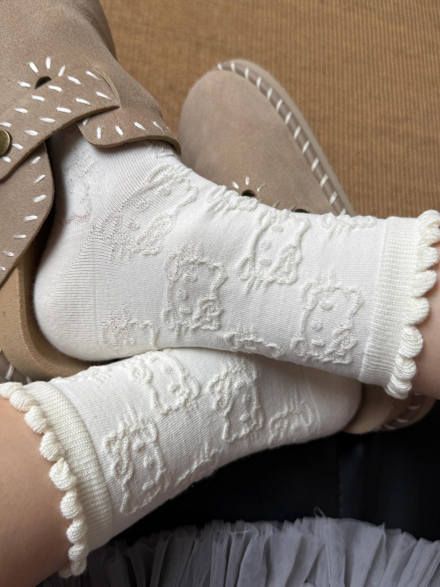 Hellokitty Pendant Accessories Socks Mid-calf Socks Embossed Lace Pile Socks Sweat-absorbent Cotton Socks