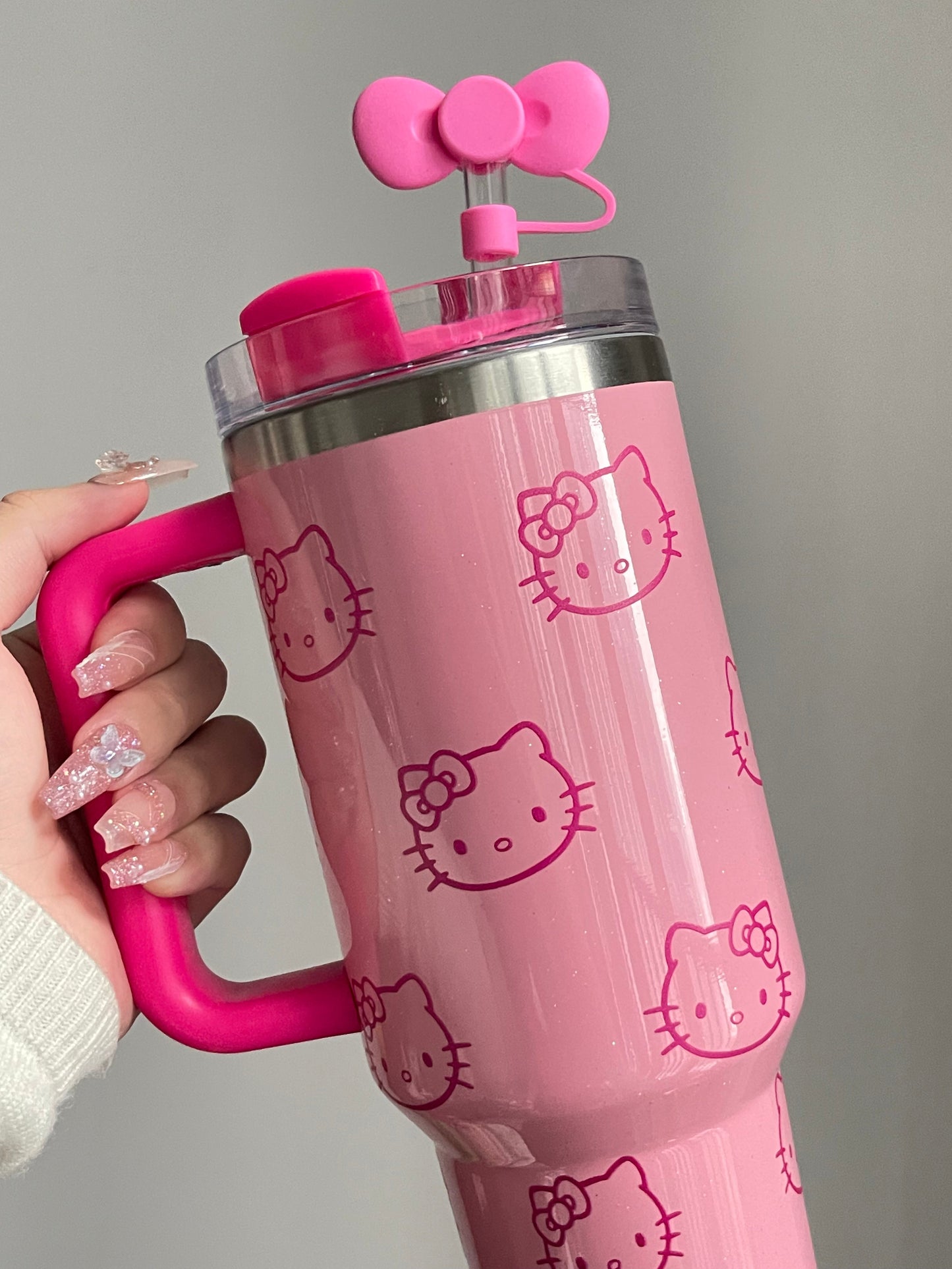 SipSweetie｜Hellokitty Pink In-Car Insulated Cup 1200 ml Tumbler with Handle Stainless Steel Insulated Cup with Lid #0007
