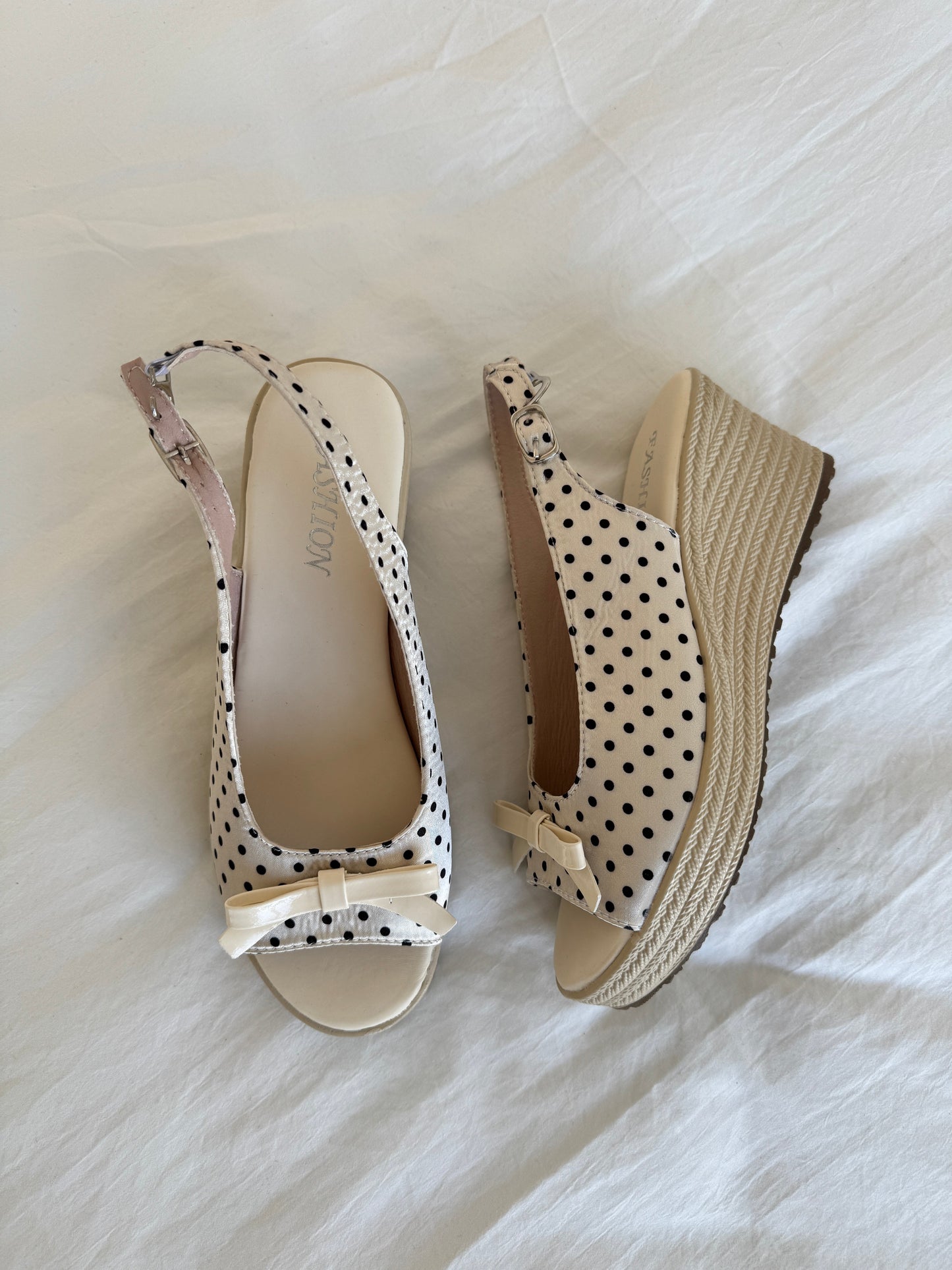 Polka Dot Back Adjustable Strap Straw Woven Classic Wedge Sandals Slingback Platform High Pumps Party Dress Casual Sandals 3 inches