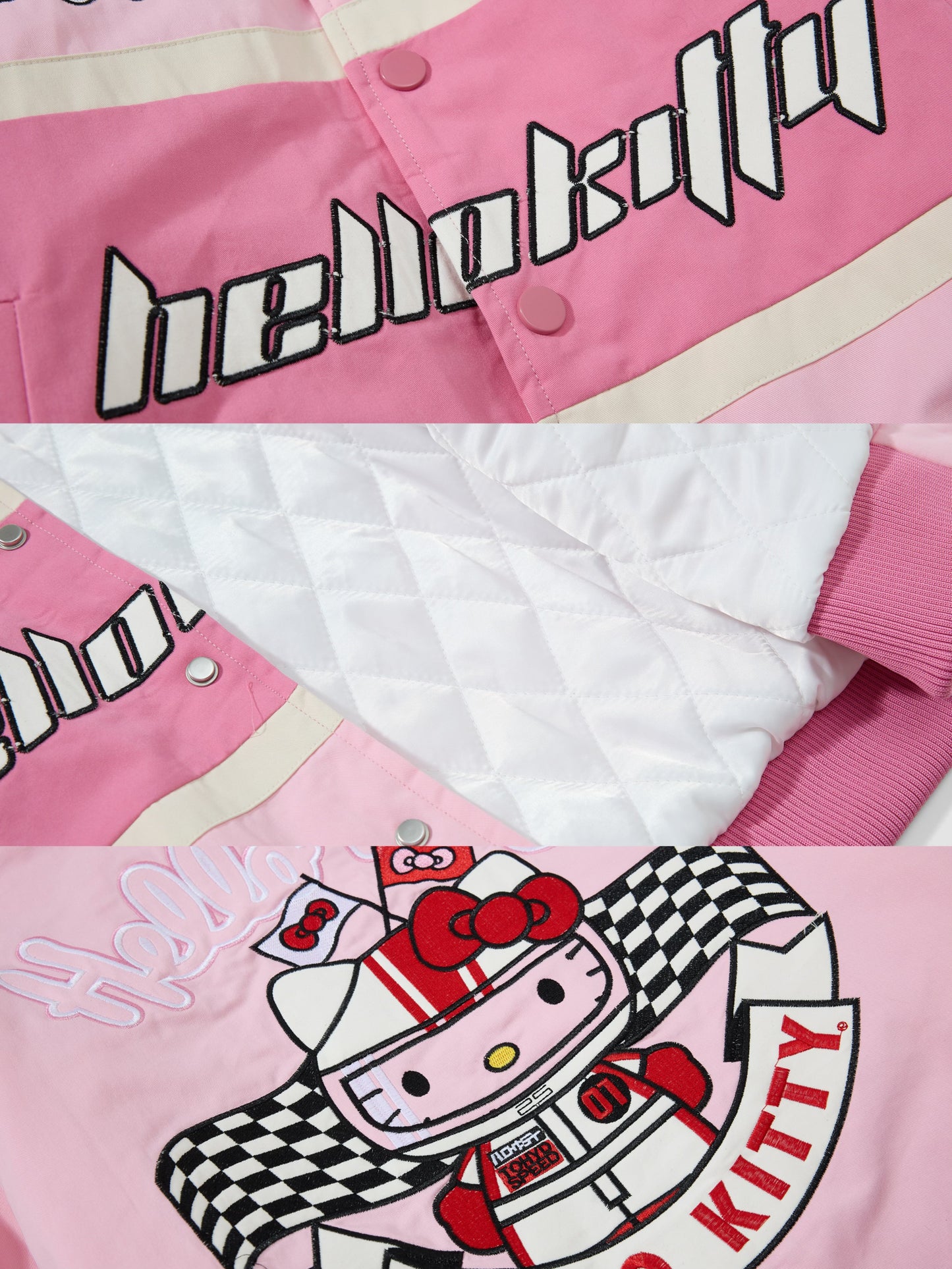 Hellokitty Pink Racing Car Varsity Jacket Baseball Bomber Jacket Vintage Unisex Streetwear Coats