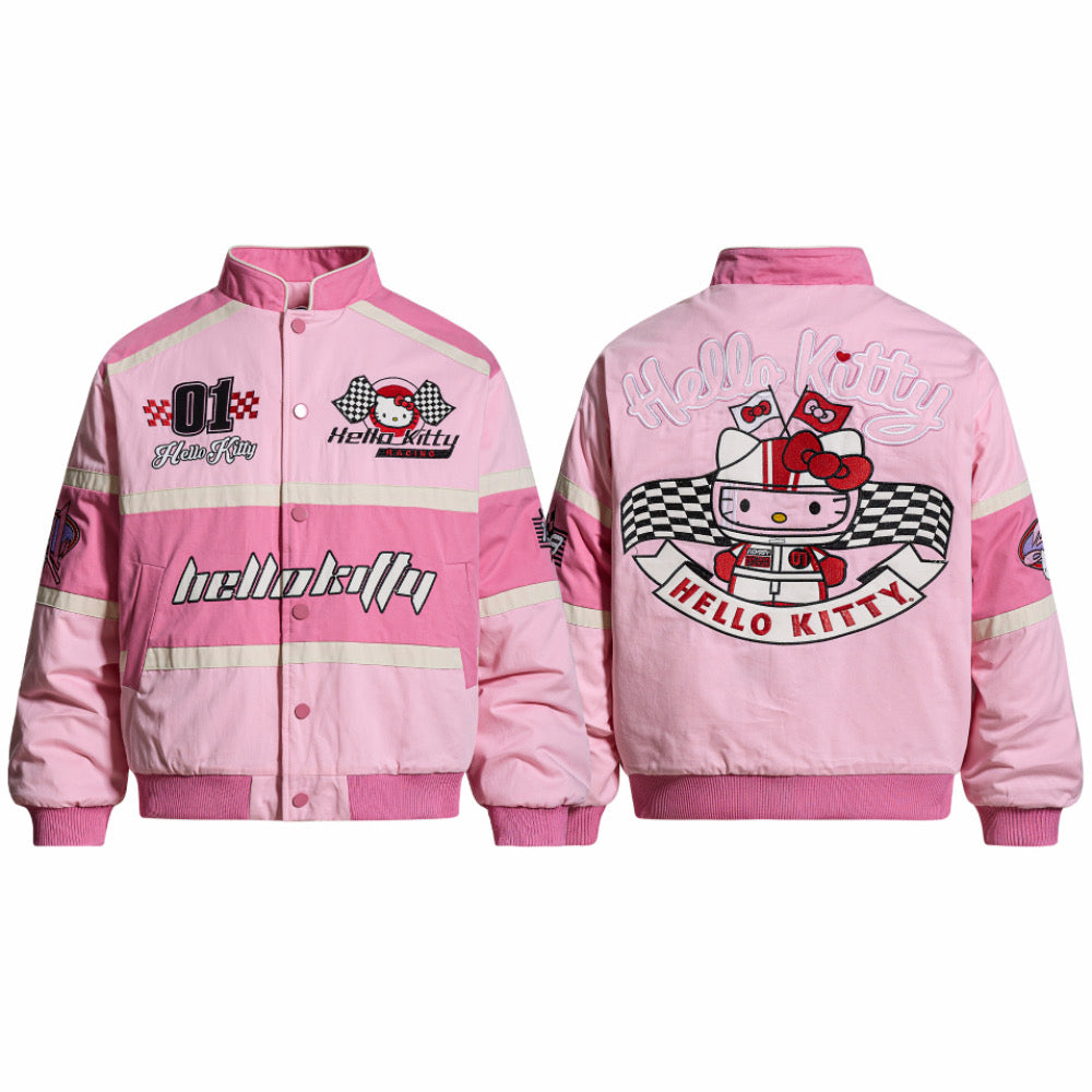 Hellokitty Pink Racing Car Varsity Jacket Baseball Bomber Jacket Vintage Unisex Streetwear Coats