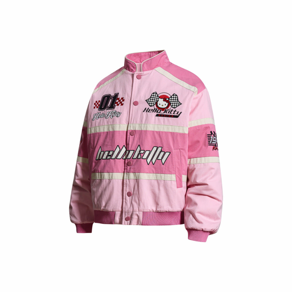 Hellokitty Pink Racing Car Varsity Jacket Baseball Bomber Jacket Vintage Unisex Streetwear Coats