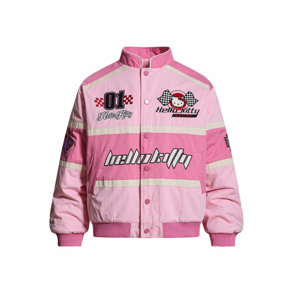 Hellokitty Pink Racing Car Varsity Jacket Baseball Bomber Jacket Vintage Unisex Streetwear Coats