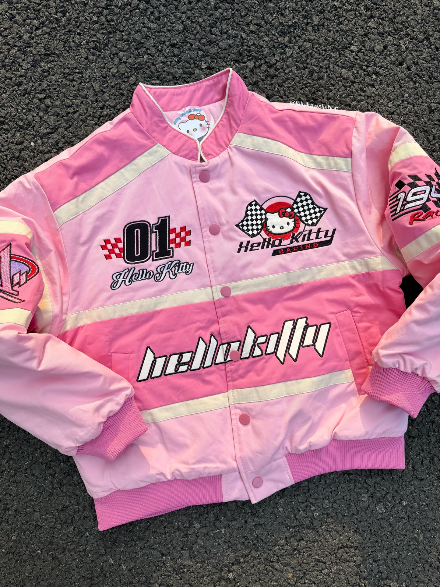 Hellokitty Pink Racing Car Varsity Jacket Baseball Bomber Jacket Vintage Unisex Streetwear Coats