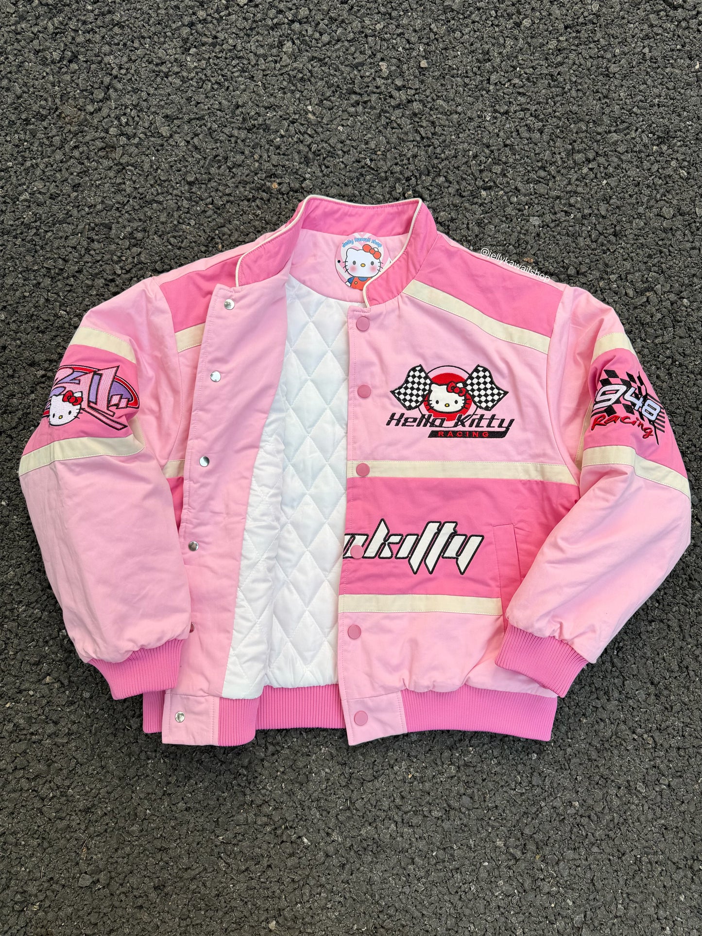 Hellokitty Pink Racing Car Varsity Jacket Baseball Bomber Jacket Vintage Unisex Streetwear Coats