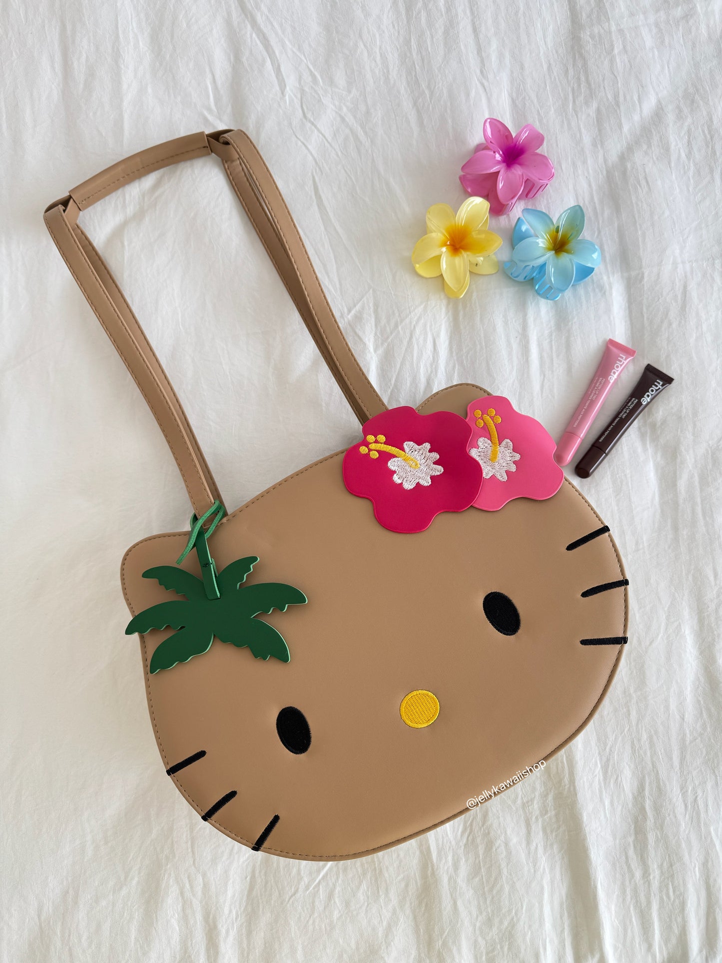 Tan Hawaii Hellokitty PU leather High Capacity Retro Classic Cartoon Tote Bag  Adjustable Strap Backpack