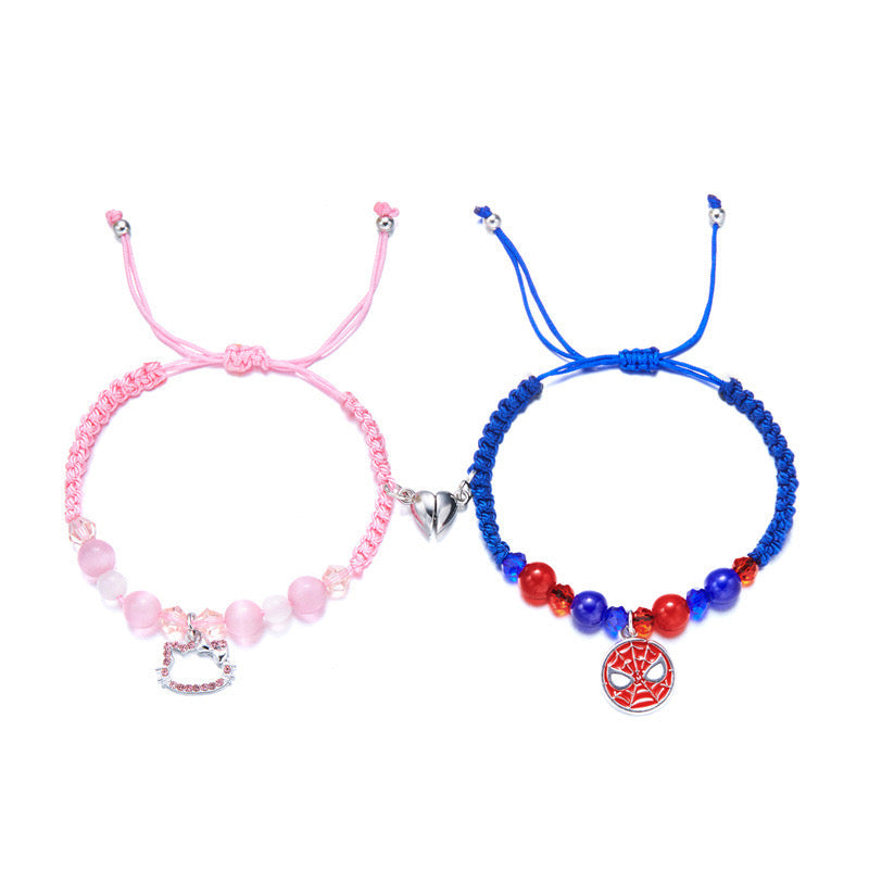 Hellokitty and Spiderman 2 Pcs Magnetic Couples Bracelets Matching Friendship Bracelets Adjustable Bracelets
