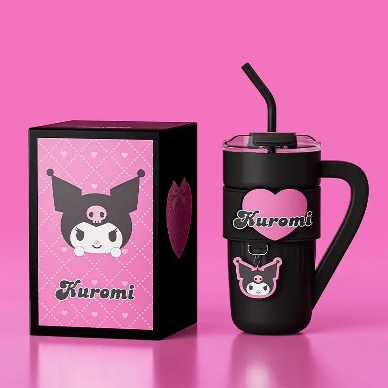 Sanrio 40 oz Tumbler with Handle & Carrier Bag, Stainless Steel Insulated Cup with Lid & Straw Gym Water Bottle Cupholder Friendly Women Travel Mug with Sleeve Holder