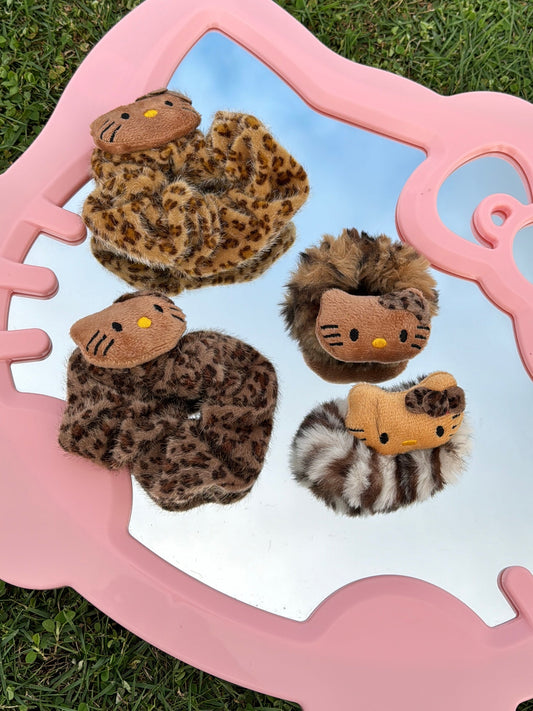 4PCS Hellokitty Leopard Print Cute Plush Hair Tie Hair Rope Hair Accessories