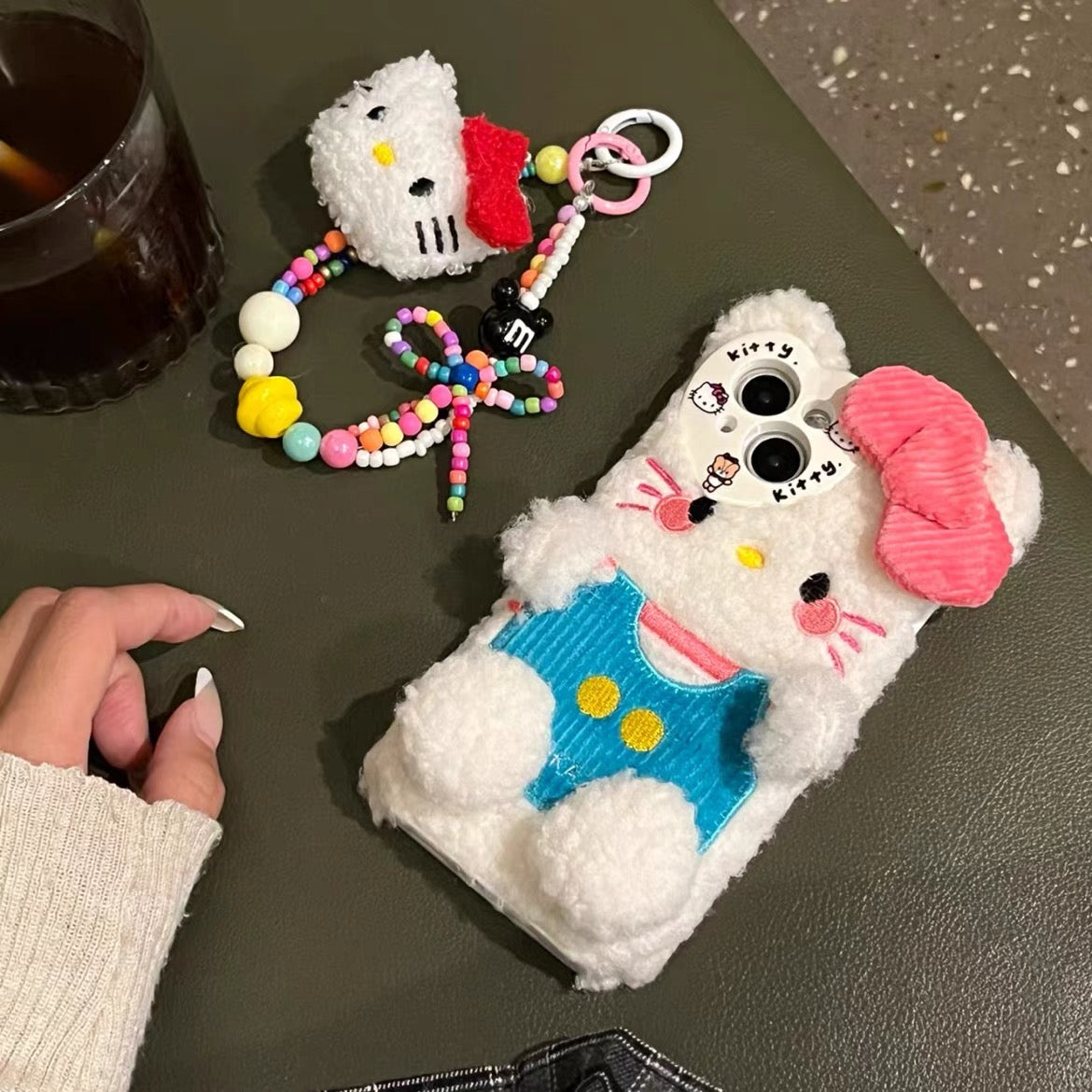 pink plush bow hellokitty iphone case with chain fuzzy hellokitty phonecase sanrio phonecase - kikigoods