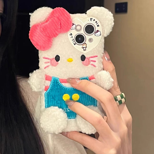 pink plush bow hellokitty iphone case with chain fuzzy hellokitty phonecase sanrio phonecase - kikigoods