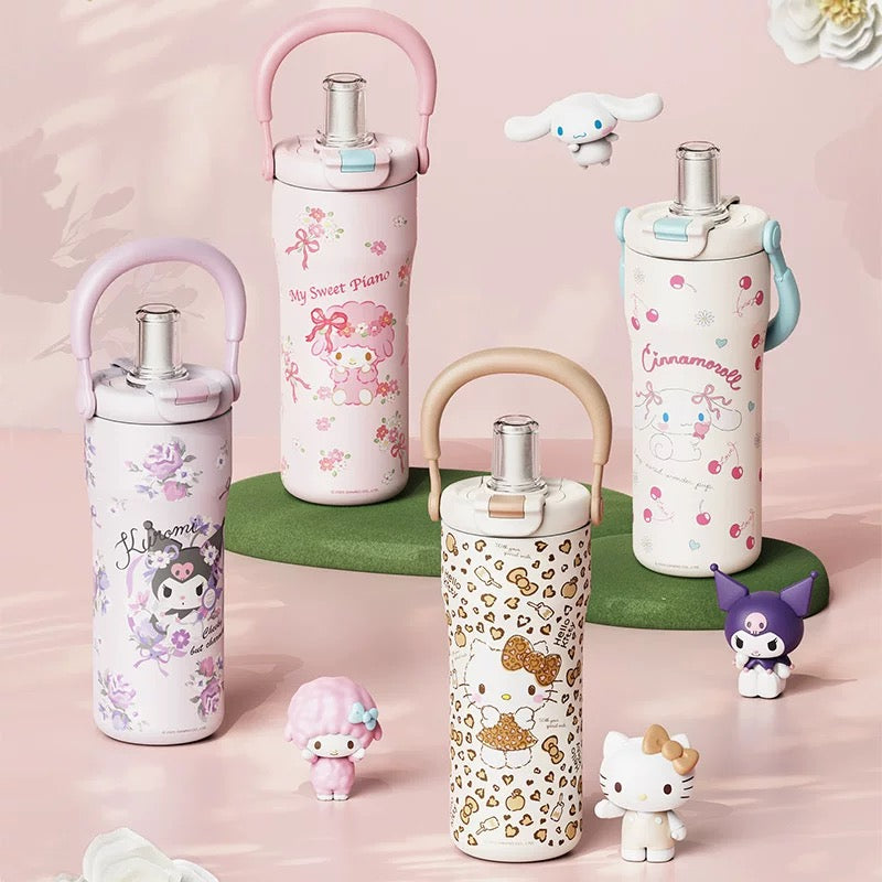 Sanrio Tumbler with Handle Stainless Steel Insulated Cup with Lid Water Bottle Cupholder Friendly Women Travel Mug