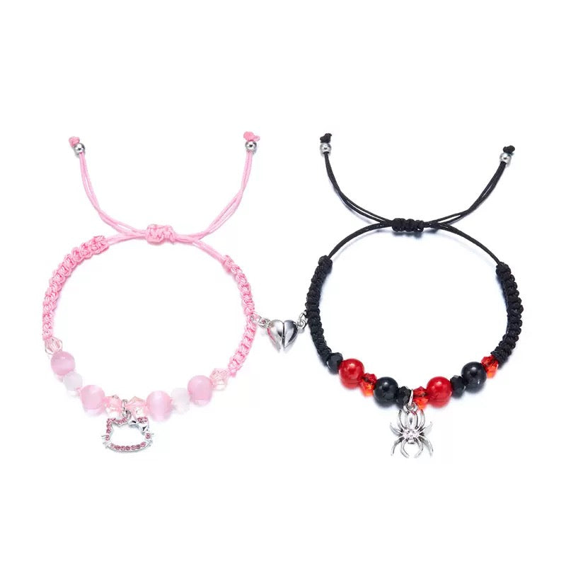 Hellokitty and Spiderman 2 Pcs Magnetic Couples Bracelets Matching Friendship Bracelets Adjustable Bracelets