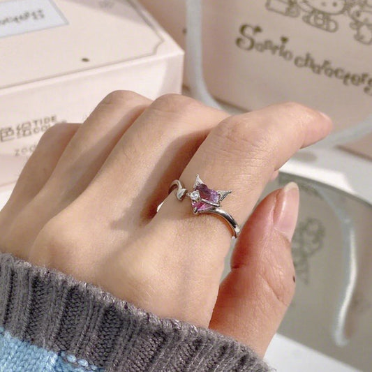 S925 dreamy purple planet kuromi ring