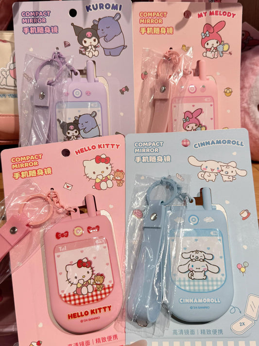 Sanrio Phone Shape Mirror Bag Charm Handbag Decoration for Women Pendant Accessories for Purse Designer Shoulder Bag