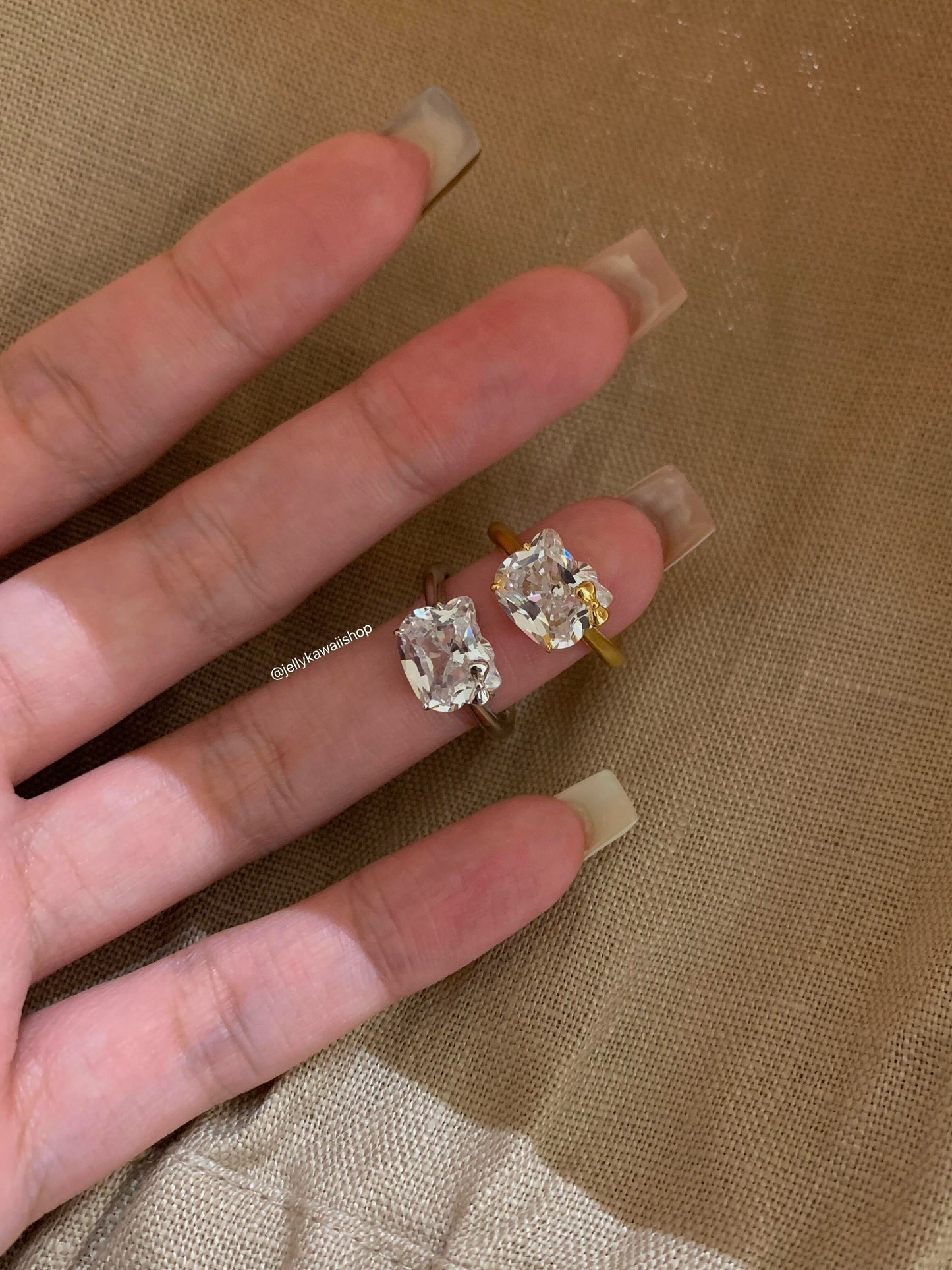 Hellokitty 925 Sterling Silver White Gold Plated Cubic Zirconia Promise Ring for Women