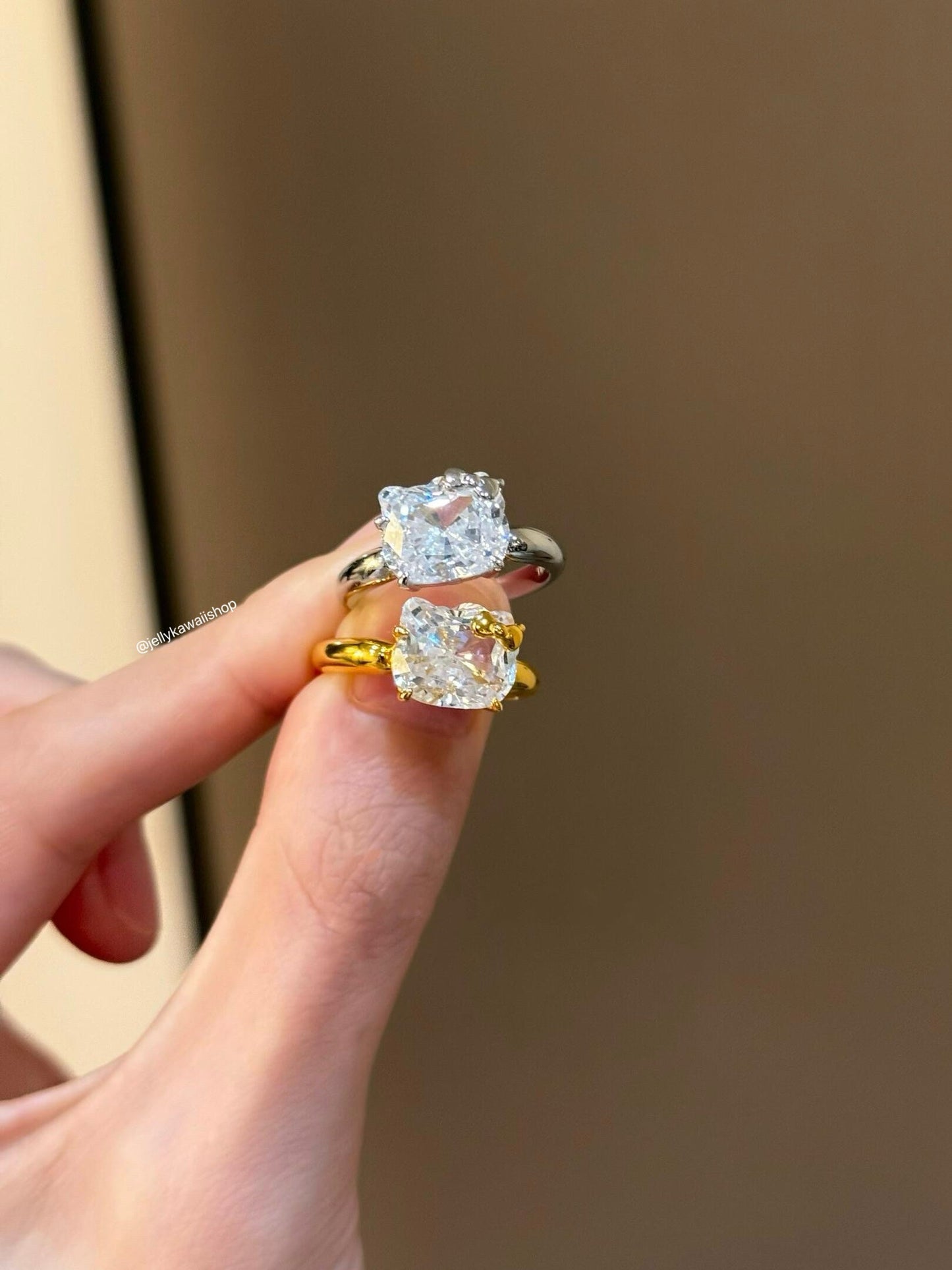 Hellokitty 925 Sterling Silver White Gold Plated Cubic Zirconia Promise Ring for Women